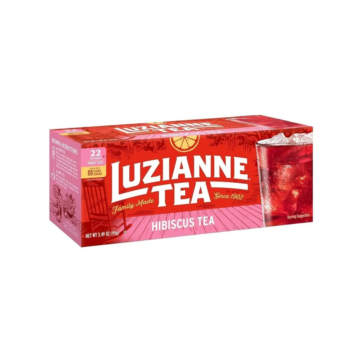 Luzianne Unsweetened Hibiscus Iced Tea Bags, Family Size, 22ct Box (Pack of 1)
