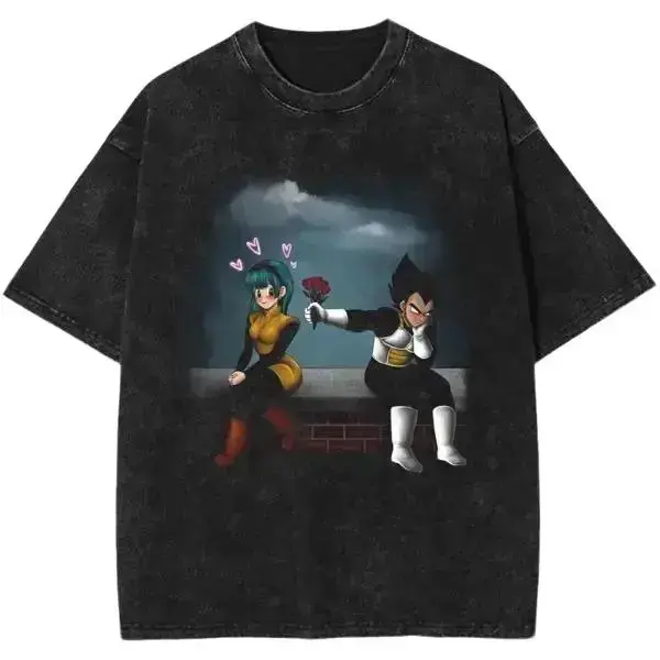 Vintage Bulma Couple Graphic Tee, DBZ Anime Shirt, Vintage Anime Couple Tee, Manga Streetwear shirt, Gift for Anime Lovers, Y2K Aesthetic Washed Oversized T-Shirt Retro 90s Bootleg Otaku Clothing Viral TikTok Finds Trendy Top Unisex