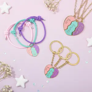 3Pcs/Set Magnetic  Best Friends Forever Jewelry Set, Heart Puzzle Heart That Connect to BFF Forever Friends Keychain Necklace Bracelet, Split Apart Shareable Friendship Gift for 3 Her/ Besties / Sisters / Trio
