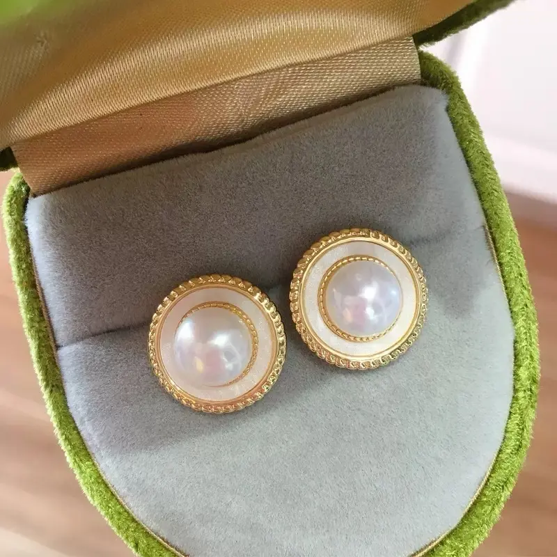 SR Pearl Co. Freshwater Pearl Shell Stud Earrings | S925 Sterling Silver Posts & 18K Gold Filled