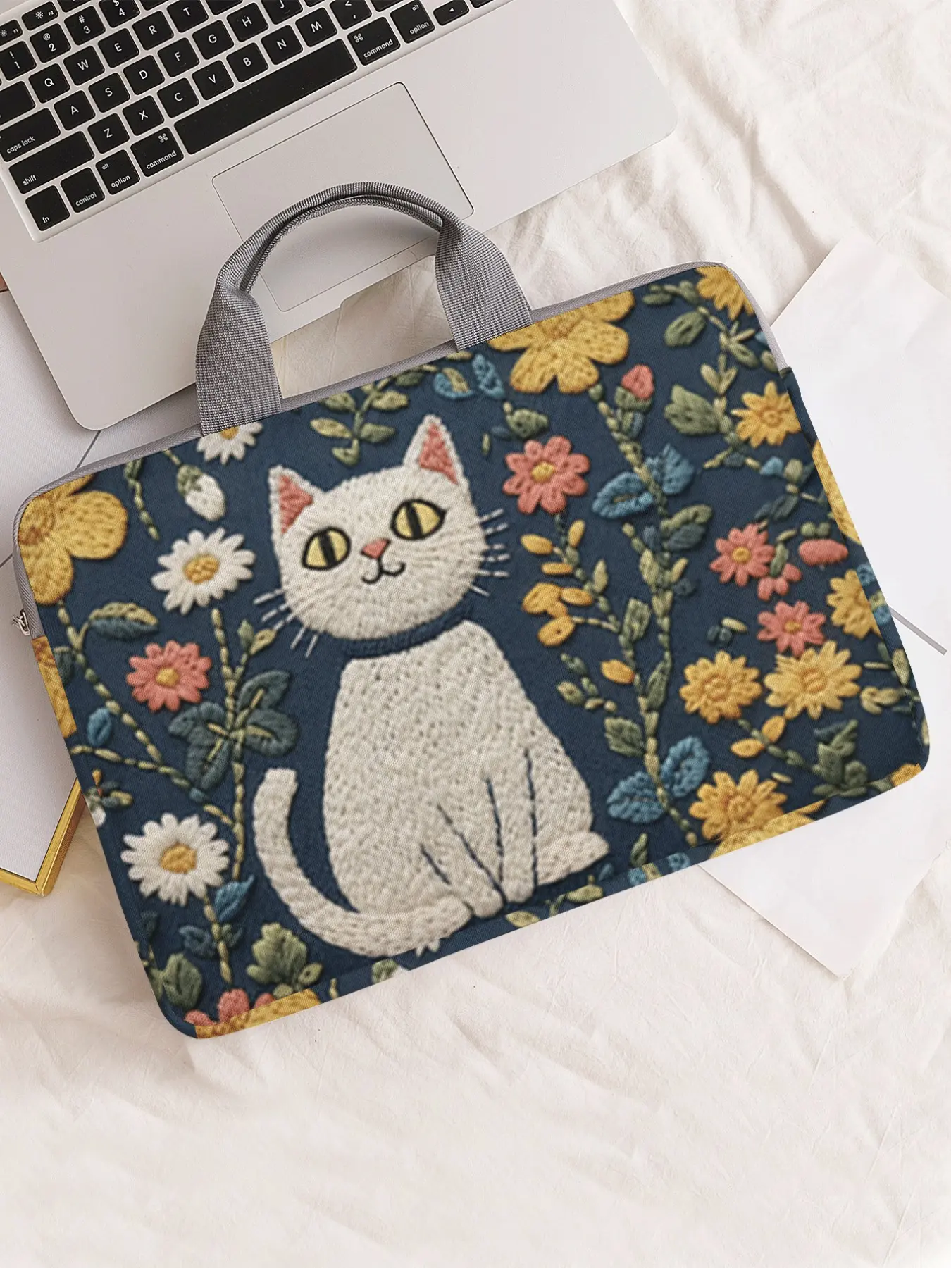 Cat Pattern Printed Notebook Bag, Soft Laptop Sleeve, Perfect for Laptops and Tablets, Casual Zipper Storage Pouch for All Seasons