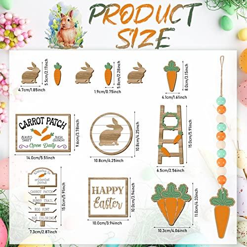 Easter Tiered Tray Decor Wooden Signs Set (No Tray), Rustic Bunny Egg Carrot Jesus Cross Risen Ornaments Cute Durable Layered Tray Signs for Mantel Shelf Table Kitchen Display, Spring Home Easter Decor Christian Family Religious Party Gifts, Date Suppiles