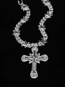 Iridescent Clear Big Jesus Christ Cross Acrylic Pendant Necklace for Women Men Hiphop Barbed Wire Chain Necklace Jewelry Gift