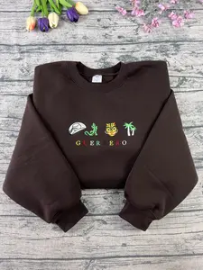 Guerrero Embroidered Sweatshirt, Mexico Culture Machine Embroidery, Jaguar Mask