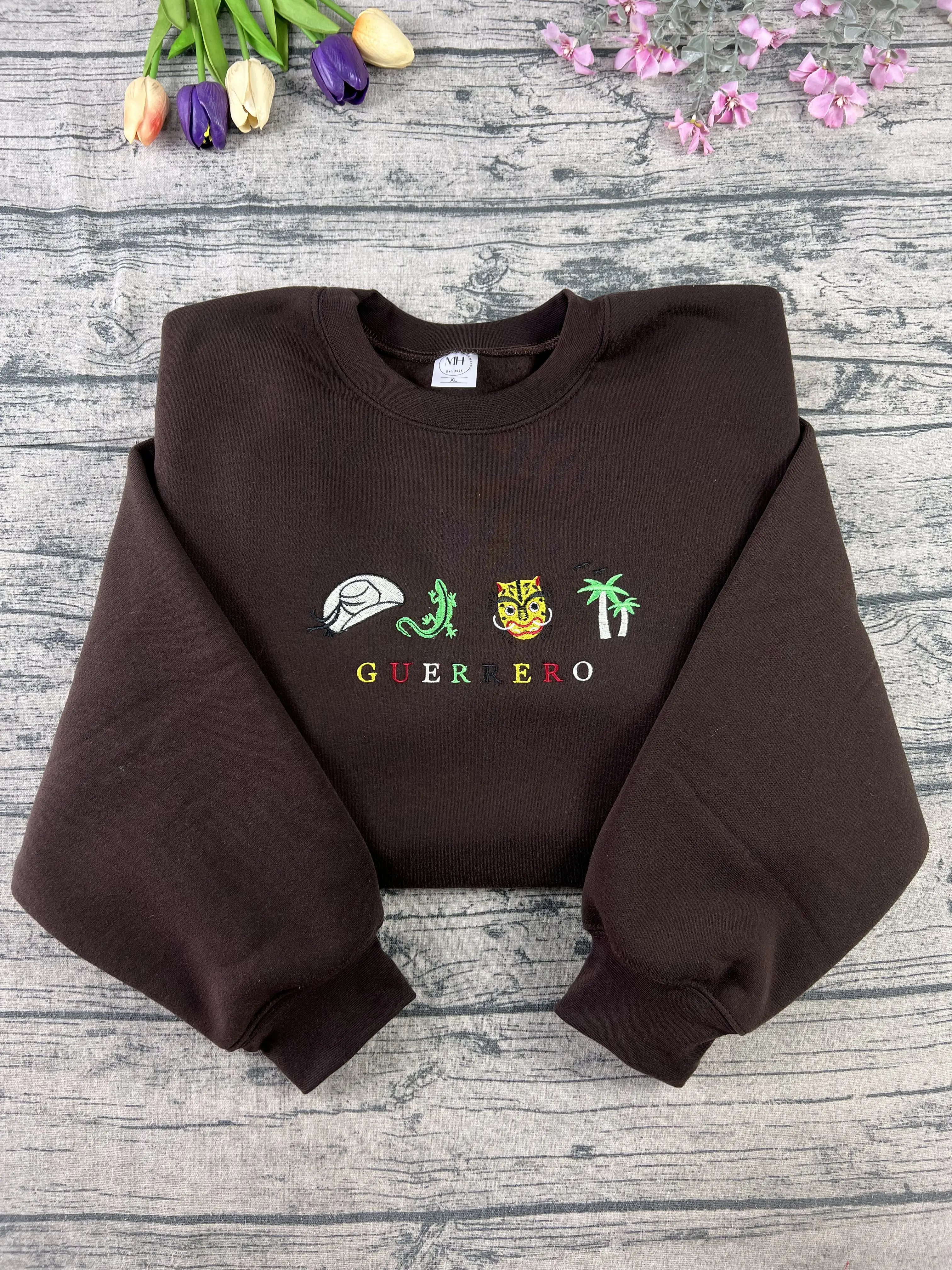 Guerrero Embroidered Sweatshirt, Mexico Culture Machine Embroidery, Jaguar Mask