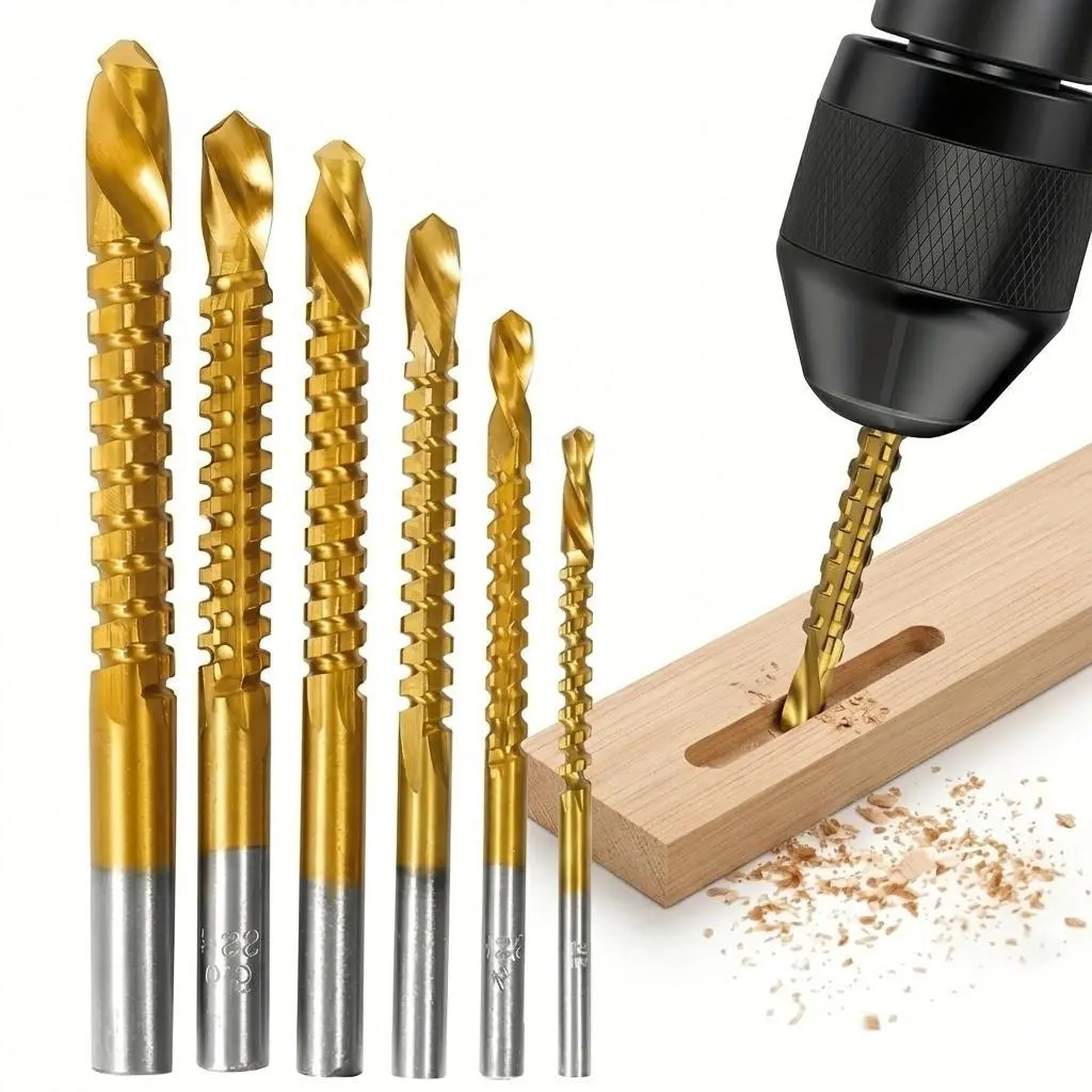 6Pcs Serrated Drill Bit Set, Titanium HSS Saw Drill Bits for Wood & Metal, Sharp High-Speed Steel Twist Drill Bit for Cutting, Anti-Rust Power Tool Accessories