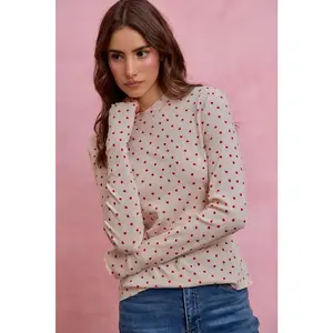 SO ME Ditsy Heart All Over Slub Rib Knit Valentine Top