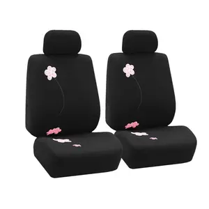 Black Floral Car Seat Covers - Front Set Auto Seat Protectors, Adjustable Strap, Airbag-Safe Design, Hook Closure, Automotive Accessories