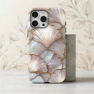 Stained Glass Seashell Phone Case, Faux Mosaic Coquette Coastal Cover, Summer Case for iPhone 17 16 15 14 13 12 11 Pro Max