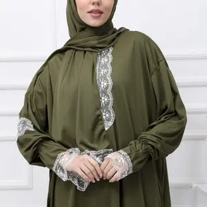 Praying Abaya with Lace Detailing on Sleeves and Front Design