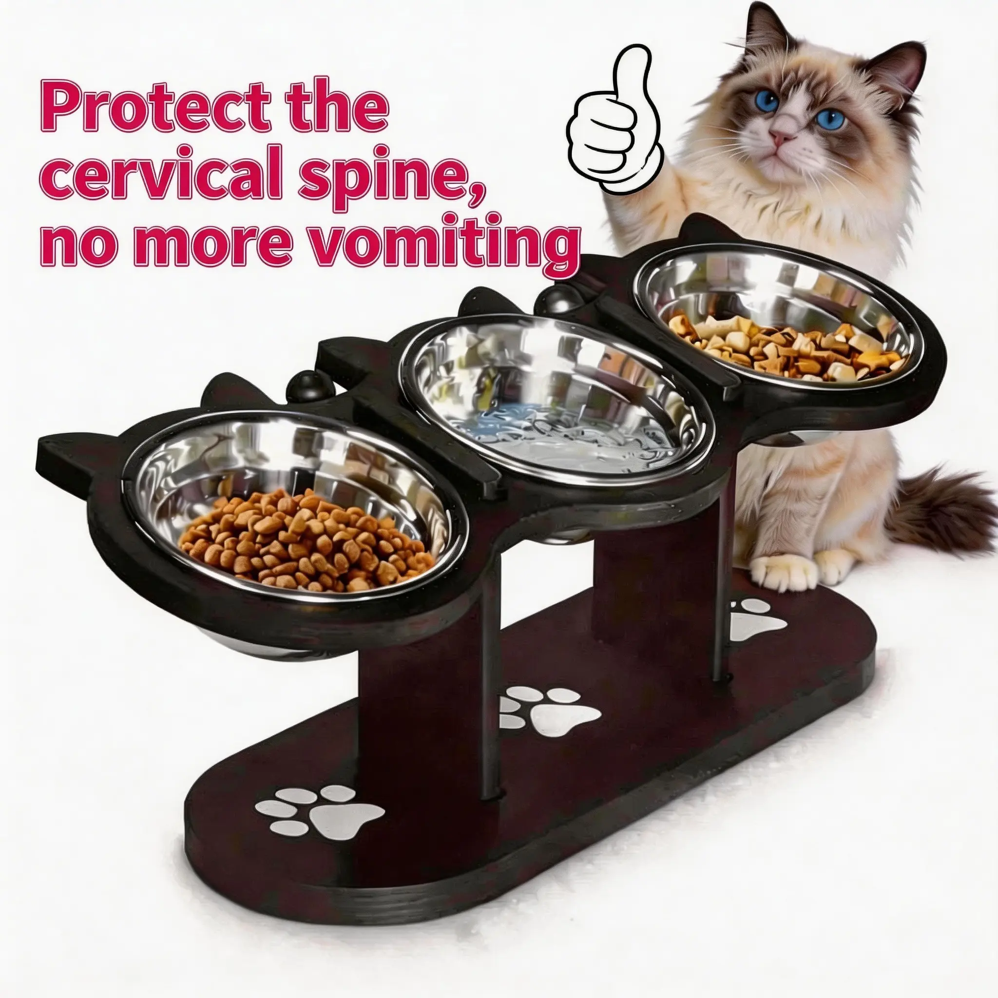 Elevated Stainless Steel Cat Feeding Bowl Set - 2 Food & Water Bowls, Non-Slip Base, Rust-Proof, Dishwasher Safe, Slow Feeding Design for Feline Needs, Stainless Steel Bowls