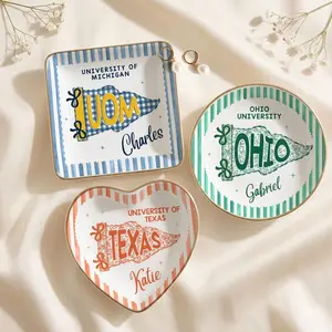 Custom School Pennant Flag Ring Dish, College Graduation Gift, Class of 2026 Jewelry Tray, University Spirit Striped Dish, Senior Night Gift