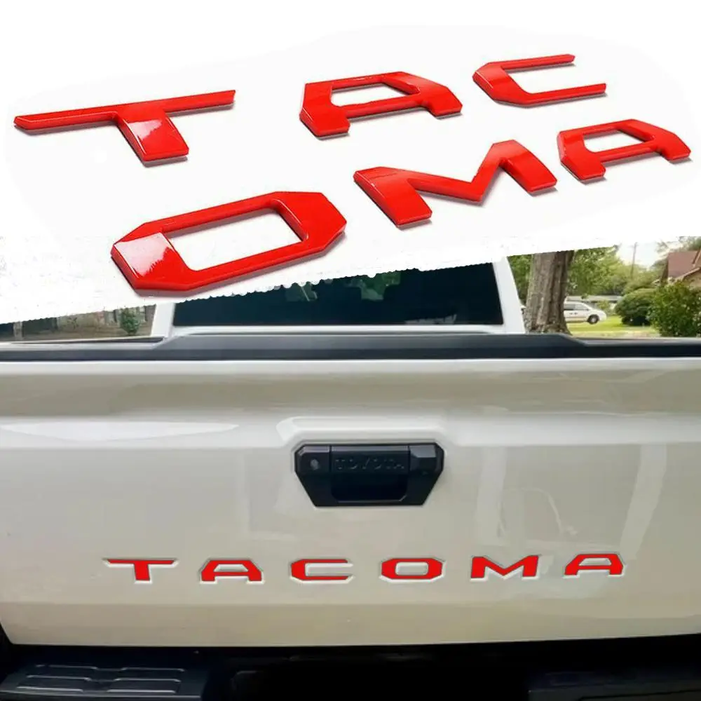 Deep Gloss Black-Red PVC Tailgate Letters Decal Inserts - Raised Letter Upgrade, No-Drill OEM-Style Self-Adhesive Badge for 2024-2025 Toyota Tacoma Off-Road Exterior Car Accessories