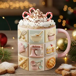 Bake With Love Accent Mug, Personalized Baker Name Mug, Baking Lover Coffee Cup – Custom Name Accent Mug, Baking Theme Ceramic Mug for Bakers & Pastry Lovers, Cute Kitchen Gift, Sweet Baking Aesthetic Coffee Mug