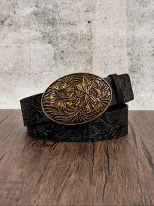 Women's Vintage Flower Embossed PU Buckle Belt, Fashion Belts, Western Style Belt for Daily Clothing Decor, Trendy All-match & Exquisite Belt for Birthday Gift