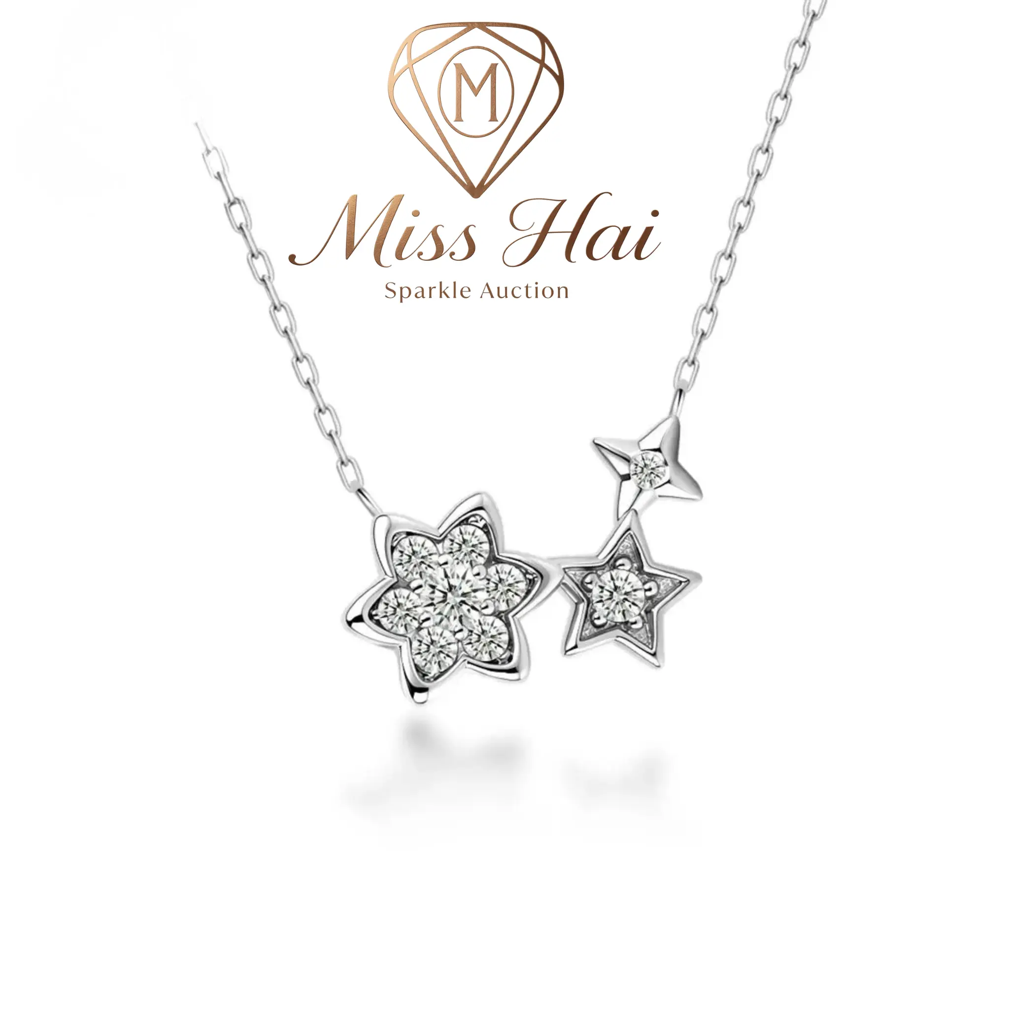 MISS HAI Women Dreamy Wish‑Upon‑A‑Star Trio Necklace, 14K Gold‑Plated 0.2CT Sparkling VVS Synthetic Moissanite Star Pendant, Premium Copper‑Base Chain, Glamorous Ornament for Wedding, Engagement & Multi‑Holiday Gifting
