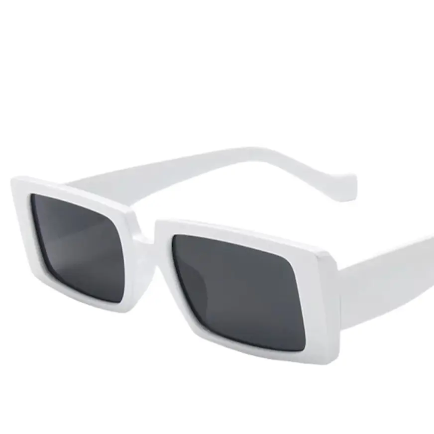 White Retro Rectangular Sunglasses