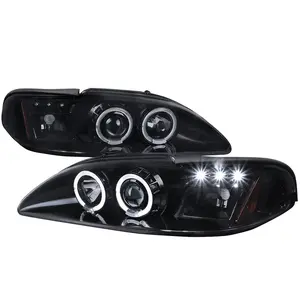 1994-1998 Ford Mustang Dual Halo V2 Projector Headlights (Glossy Black Housing/Smoked Lens)