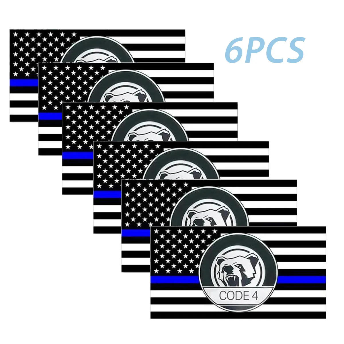 6PCS Thin Blue Line Reflective American Flag & Skull Windshield Stickers, Waterproof Vinyl Universal Car Decorative Stickers for Vehicle Exterior Decoration & Truck Accessories