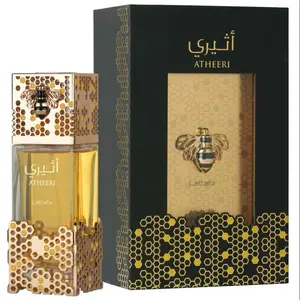 Lattafa Atheeri 100 ml - Product in Black Box with Bee Design and Gold Accents