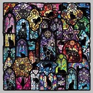 50pcs Color Window and Black Cat Series Stickers, Sticker Decals, Suitable for Faith-based Designs Such As Scrapbooks, Diaries, Laptops, Water Bottles, Cars, Etc., As Gifts with Positive Information Decorative Decal