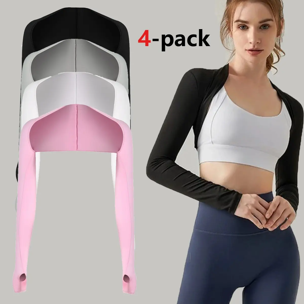 Solid Sun Protection Shrug with Built in Sleeves, 4-Piece Seamless Arm Cover for Men and Women, Portable for Running, Lightweight, Moisture Wicking, Golf/Cycling, Full Coverage, Ice Silk, Upf 50+, Outdoor Sports