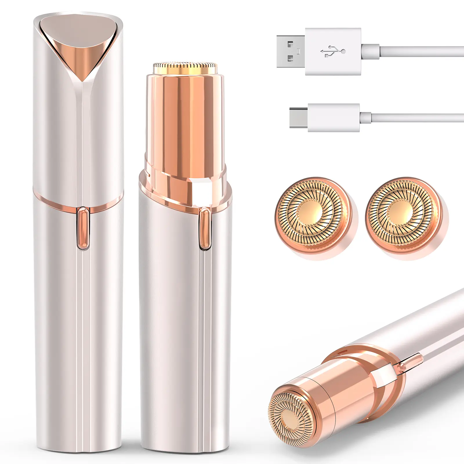 Women's Painless Facial Hair Remover - As Seen on TV Electric Shaver with Precision Lighting, Rechargeable Cell - For Face, Lips, Peach Fuzz (Rose Gold)