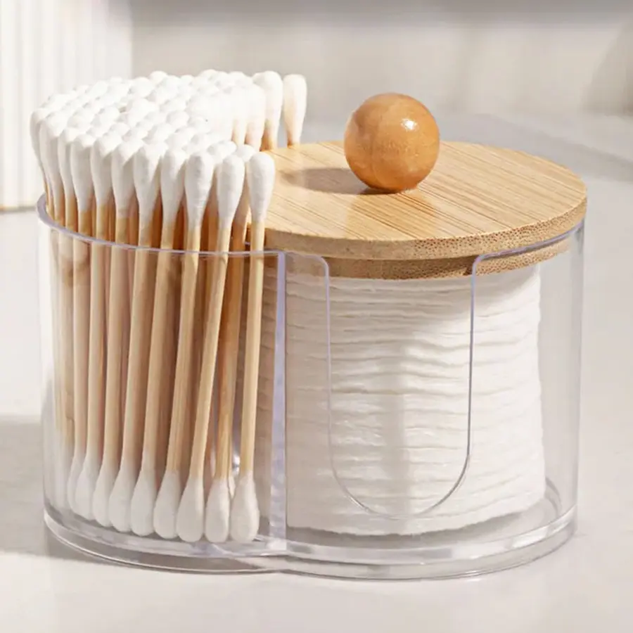 Cotton Pad & Swab Holder - Small Transparent Plastic Swab Dispenser with Lid, Clear Storage Jar, Transparent Container, Bathroom Accessories Storage Organizer for Pads & Picks