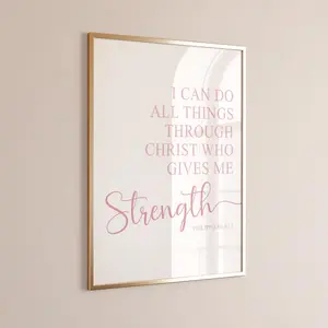 Christian Wall Art for Girls, Pink Scripture Print, Philippians 4:13, Teen Room Decor, Christian Girl