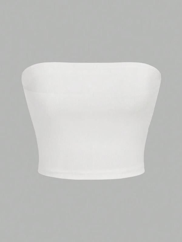 Women's Simple Solid Color Crop Tube Top, Casual Minimalist Basic Sleeveless Strapless Cropped Tops for Summer, Ladies Clothes for Daily Wear