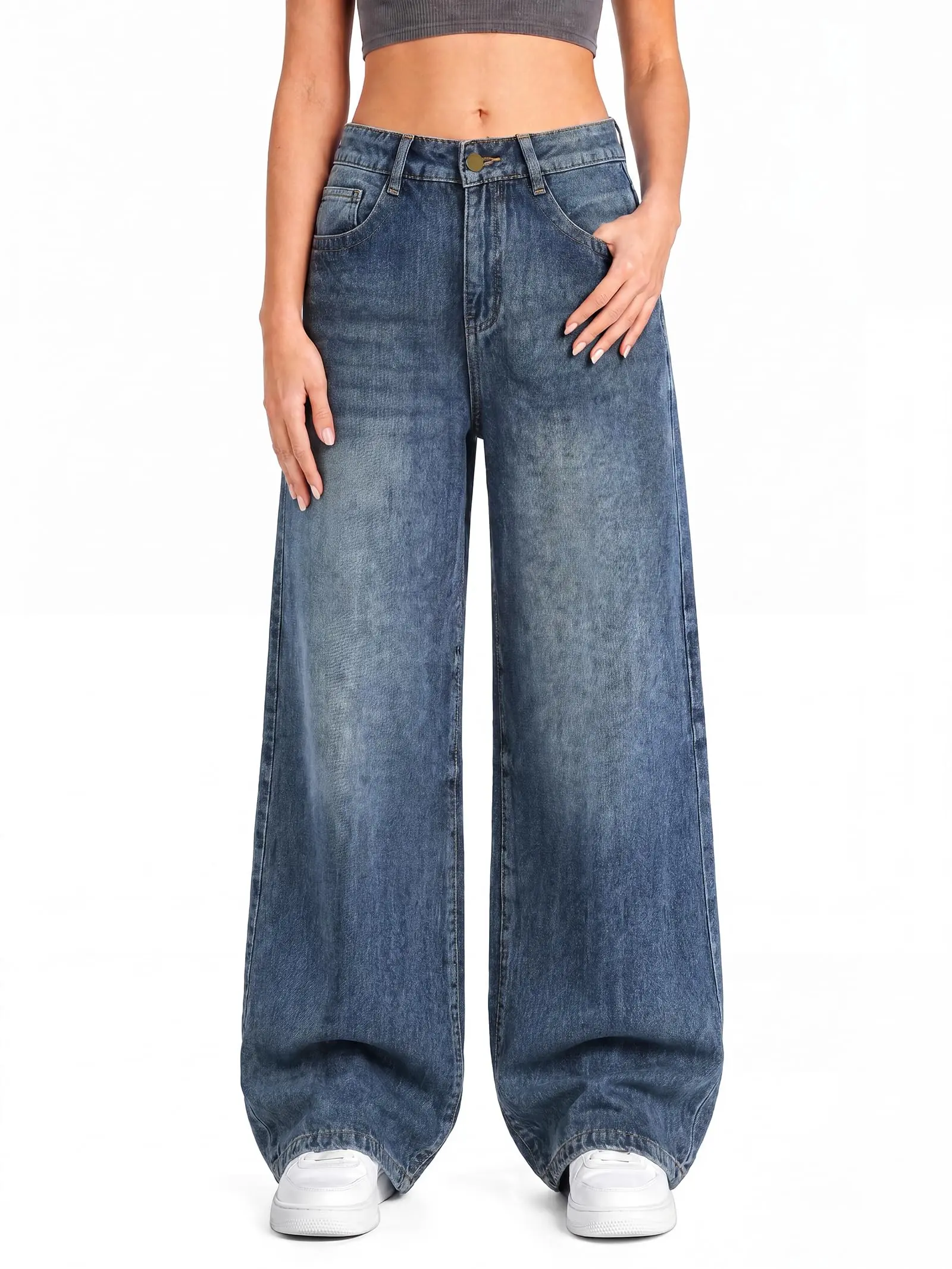 EMMIOL Baggy Jeans for Women High Waisted Womens Wide Leg Jeans Plus Size | Y2K Boyfriends Denim Pants, Casual Loose Wide Leg Jeans, Straight Leg, High Waist, 90s Vintage Baggy Pants with Pockets