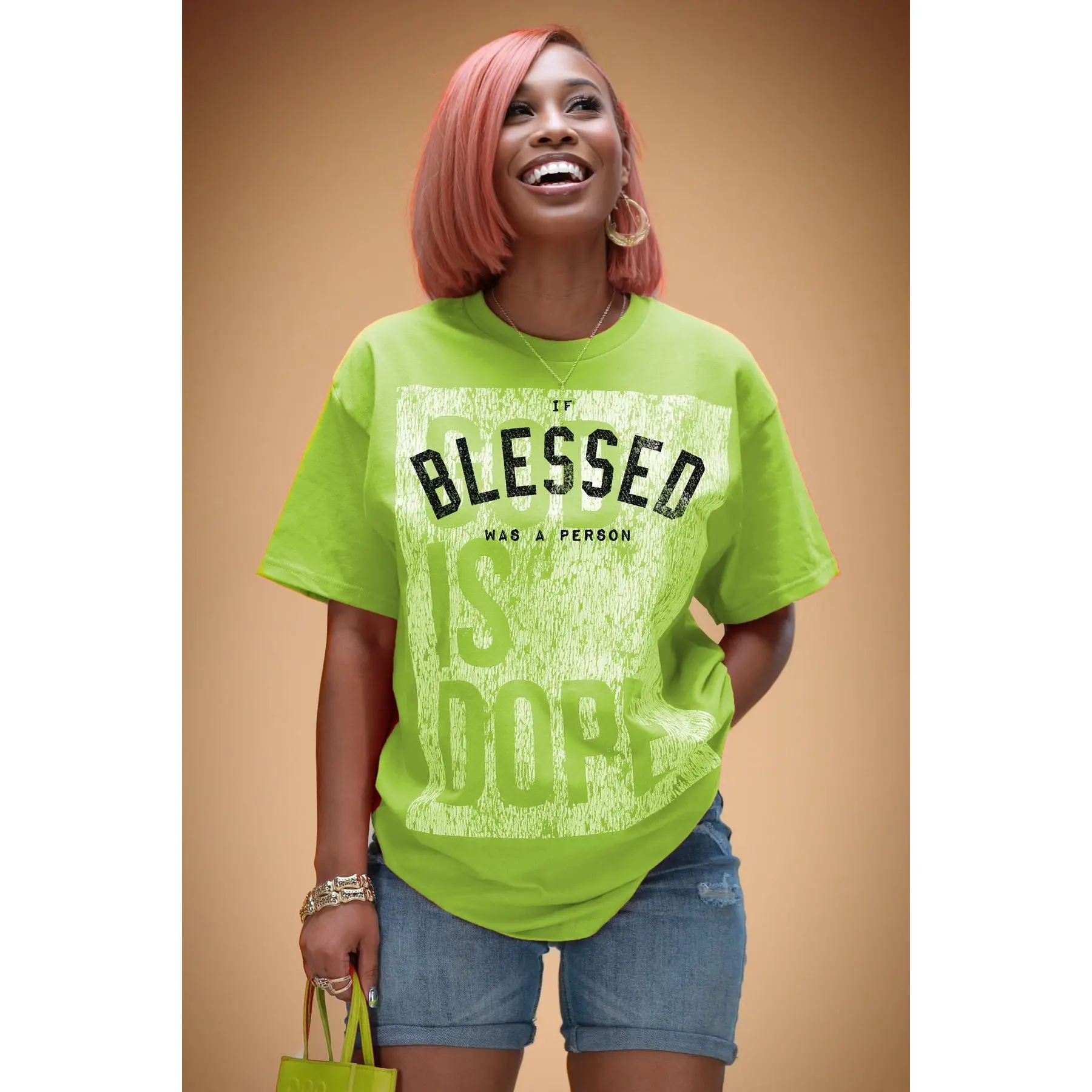 OVERSIZED BOX LOGO |IF BLESSED WAS A PERSON OVERLAY TEE (KIWI/WHITE/BLACK)