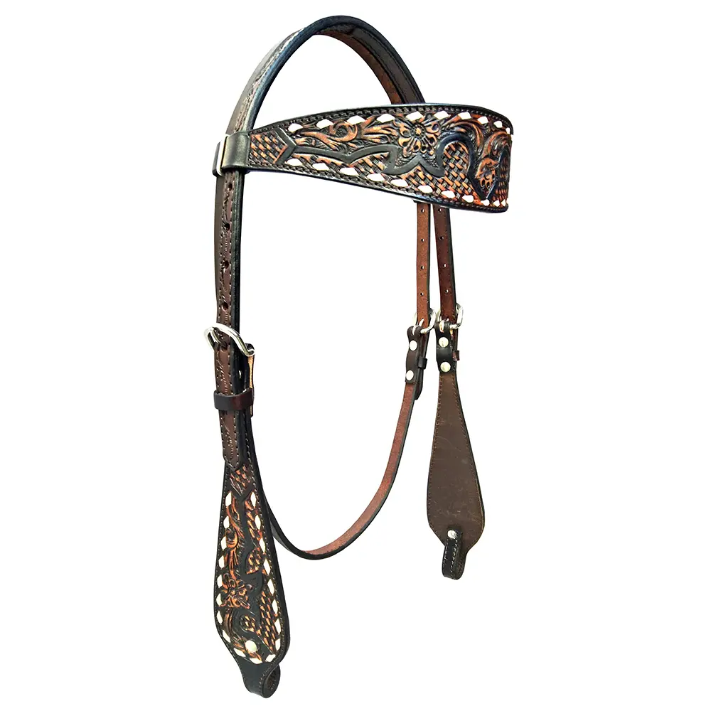 HILASON Western Horse Floral Headstall American Leather Dark Brown | Bridle