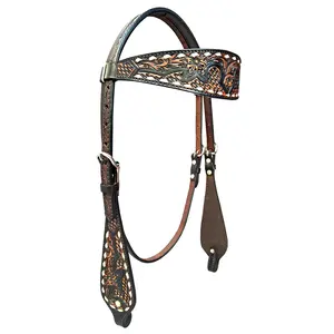 HILASON Western Horse Floral Headstall American Leather Dark Brown | Bridle