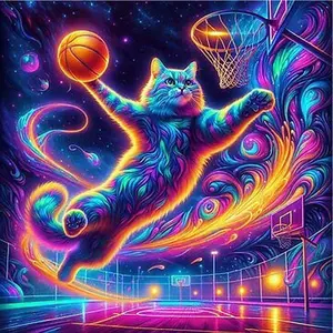 5D DIY Full Drill Round Diamond Painting - Diamond Art Painting Kit Cat, Basketball, Colorful Mosaic, Canvas - DIY Decor, Home Wall Art, Suitable for Halloween, Christmas, Birthday, and Anniversary Gifts