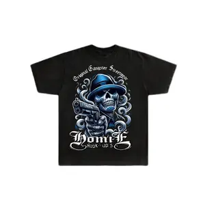 OG Streetwear Homie Hook Ups Black T-Shirt with Bold Skull Graphic Design for Casual Outings Original Gangster Streetwear