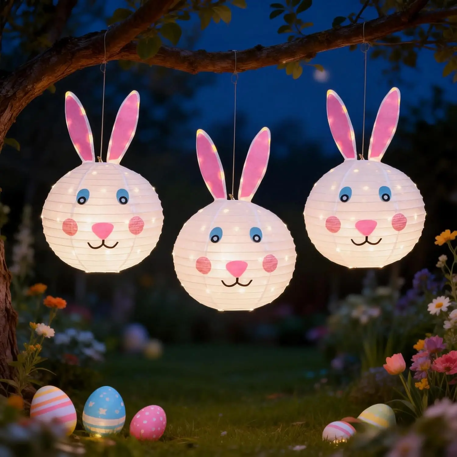 3-Pack Large Lighted Easter Bunny Pop-Up Lanterns - 240 LED Lights, 16x25in Hanging Decor, Outdoor Garden Decor, Mom's Gift