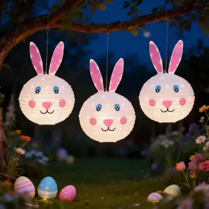Easter Bunny Decorations Outdoor, 3 Pack Pop-Up Lighted Rabbit Lantern with 240 LED Lights, Spring Holiday Yard Decor for Garden Lawn Patio Porch, 16x25 Inch Large Hanging Ornament Gift for Women Mom