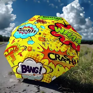 Viral Comic Sound Effect Umbrella, Boom Wham Pop Art Vibe, Portable Foldable, 8 Ribs, Perfect Xmas Valentine Gift