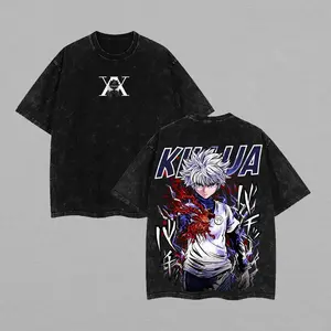 Vintage Heavyweight Limited Edition Hunter x Hunter Anime Double-Sided Printed Distressed T-Shirt, Gon Freecss vs Killua Zoldyck, Unisex Anime & Manga Heavyweight Washed Cotton T-Shirt, Gift for Anime Fans and Enthusiasts