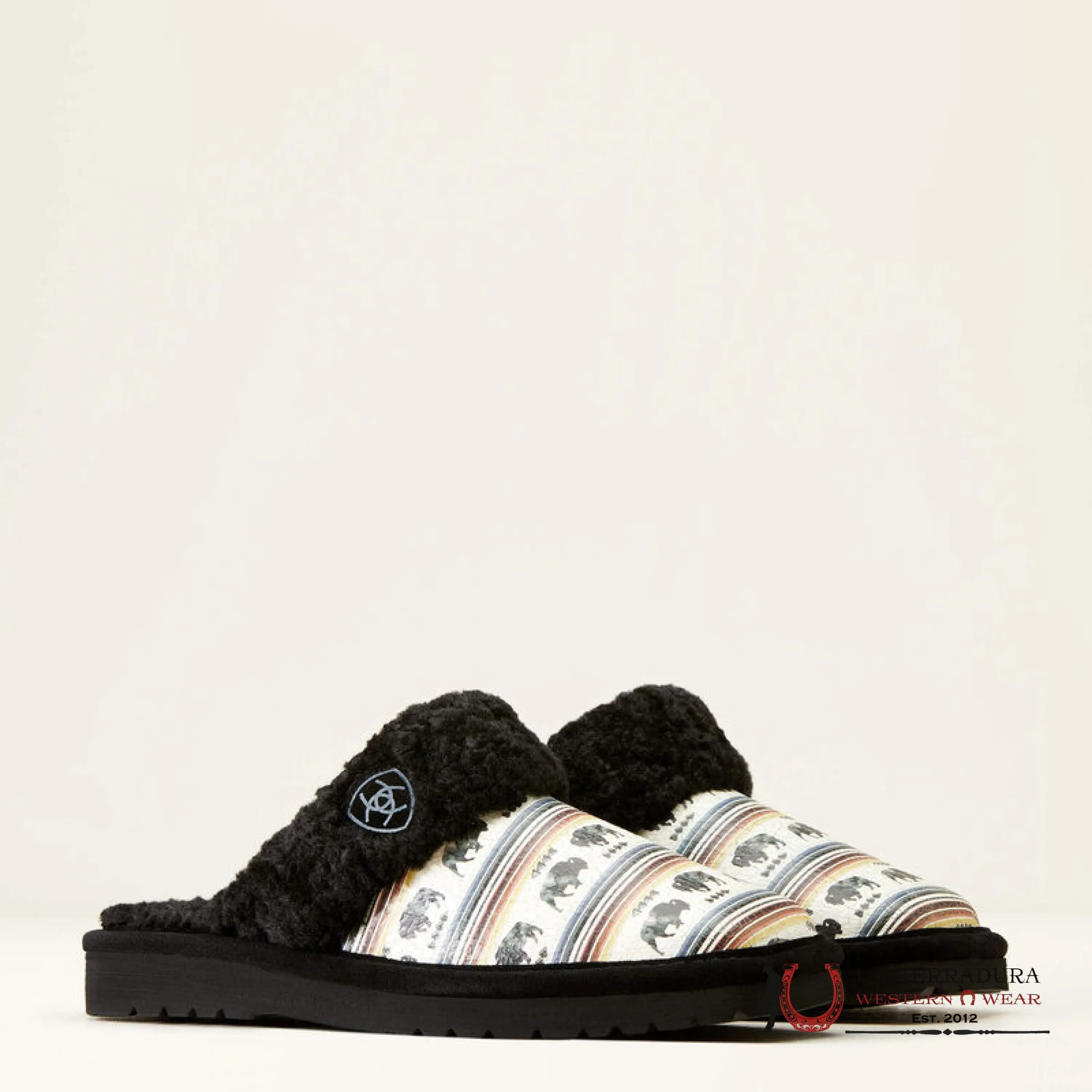 ARIAT Women's Square Toe Slip-On Jackie Exotic Black 2830 Genuine Suede Leather Slide Sandals with Plush Collar & EVA Sole