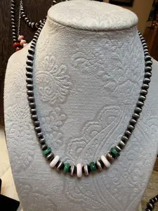 malachite and pink conch beaded necklace