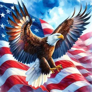 5D DIY Diamond Painting Kit, Eagle Flag Flying Design, Full Round Drill Art Set, Home Decor Gift, Needlepoint Craft Supplies, Needlework