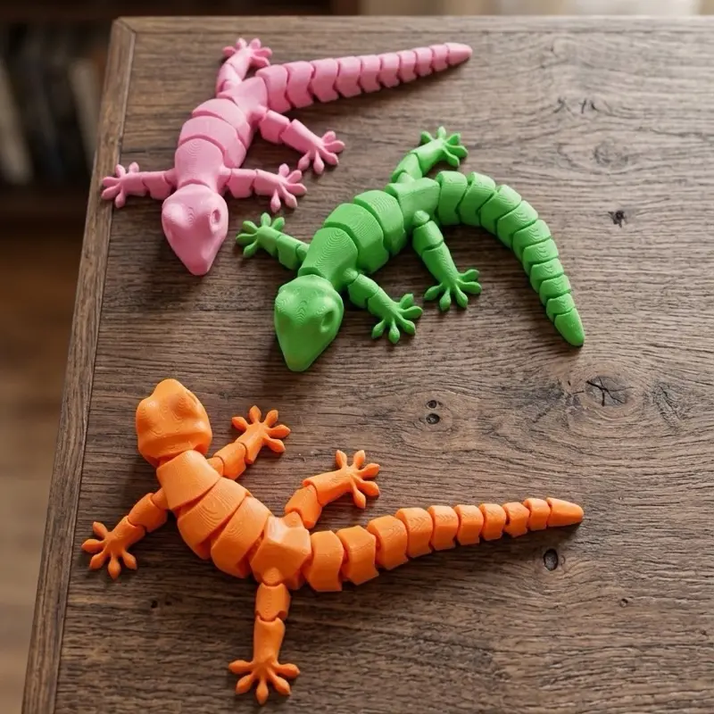 3D Printed Articulated Gecko Lizard Toy - Flexible Fidget Sensory Toy, Multi-Color