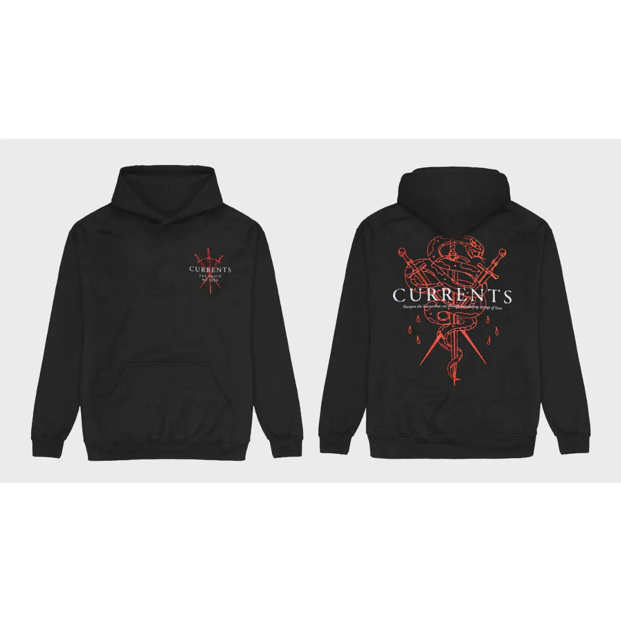 Currents Swords Graphic Hoodie, Black Metal Band Merch Pullover Streetwear Apparel