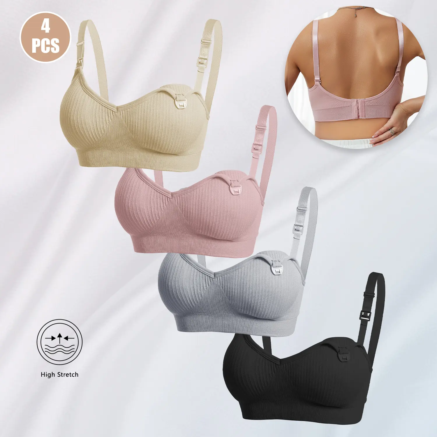 4PCS Nursing Bra with Front Closure, Seamless Support for Breastfeeding Moms,Pregnancy Maternity Bra with Clip Down Feature Elegant Breathable feelingir, Pregnancy Stuff, Full Coverage