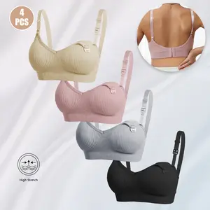 4PCS Nursing Bra with Front Closure, Seamless Support for Breastfeeding Moms,Pregnancy Maternity Bra with Clip Down Feature Elegant Breathable feelingir