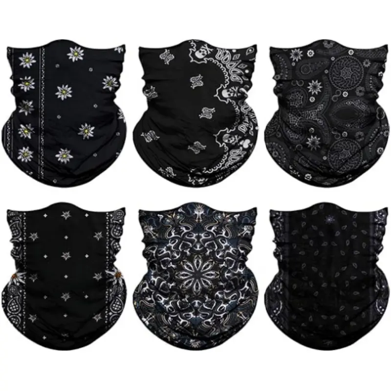 6PCS Neck Gaiter Face Mask Men Women,Seamless Bandana Rave Face Cover Scarf Mask,Balaclava,Headband, Head Wrap,Headwear