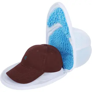 Upgraded Hat Washer Cage with Mesh Bag and Chenille Microfiber for Baseball Caps - Durable Hat Cleaner for Washing Machine, Prevents Deformation, Fits Adult &  Caps, White 1 Pack