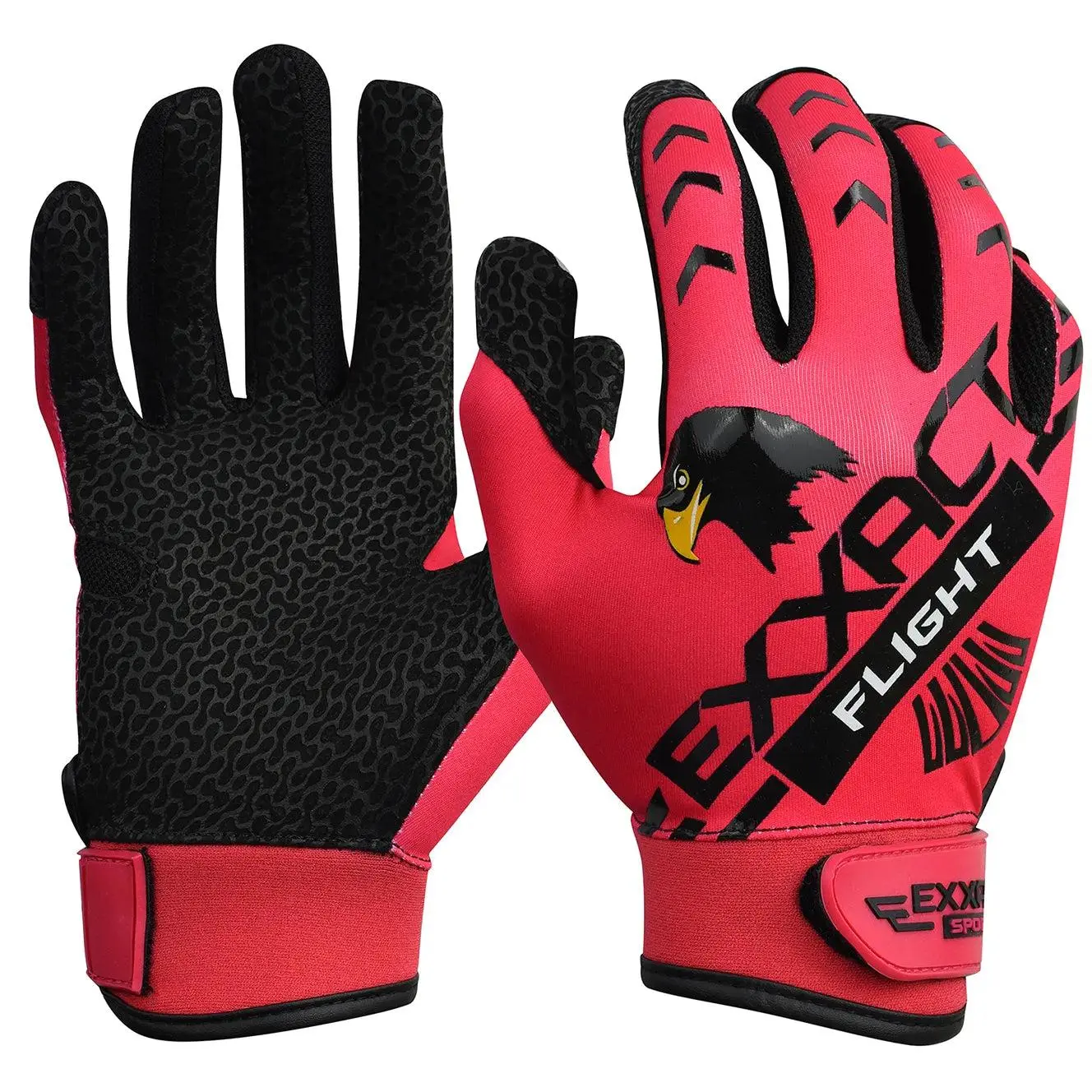 Exxact Sports Flight Series Batting Gloves for Youth & Adult, Durable Hot Pink Unisex Design with Genuine Leather Palm, Sturdy & Breathable Lycra for Baseball with Neoprene Strap, Second Skin, Textured Palm, Batting Gear, Silicon Print, Silicon Printing O